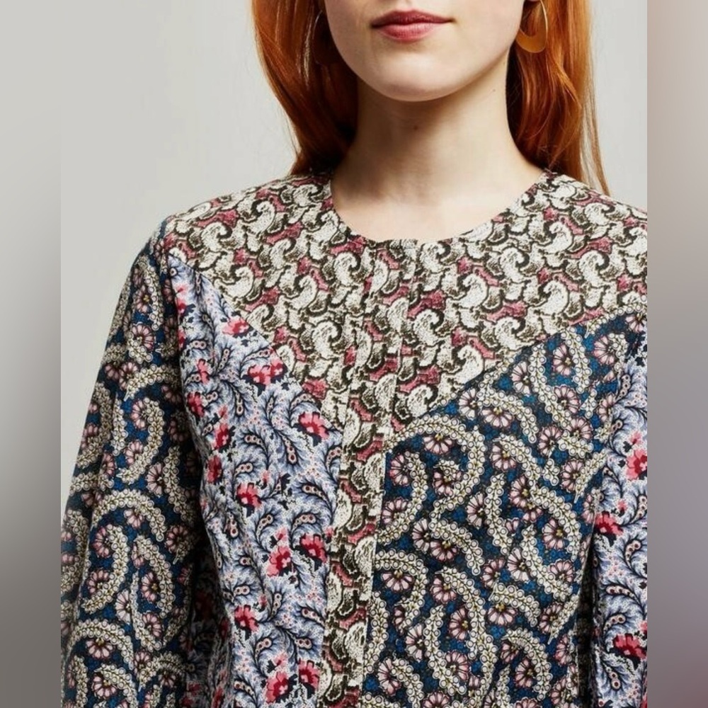 Isabel Marant Etoile Loris Mixed Print Cotton Blouse Top Floral Paisley‎ Sz 34